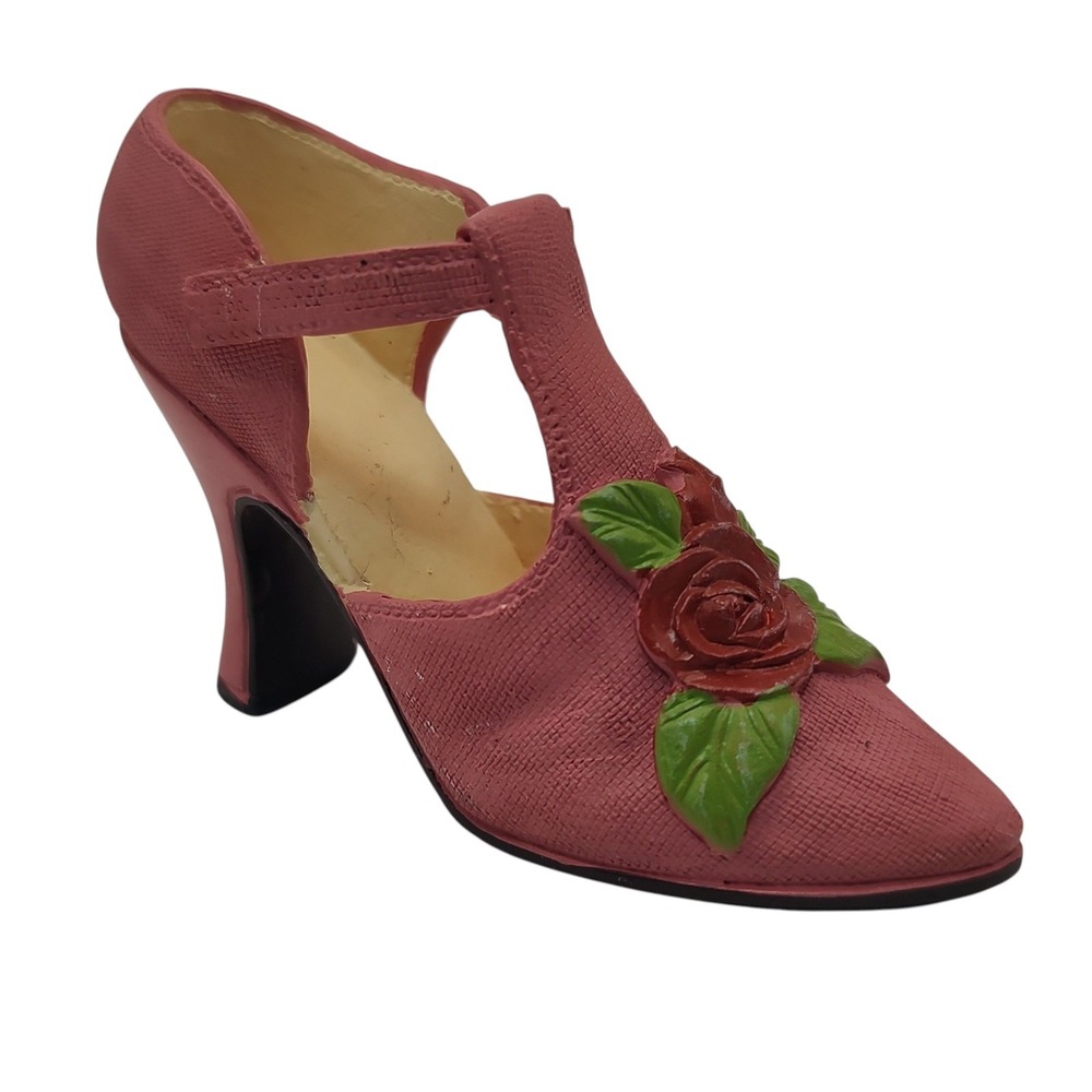 Decorative High Heel Resin Figurine Pink With Rose‎ On Front Strap Vintage 1990s